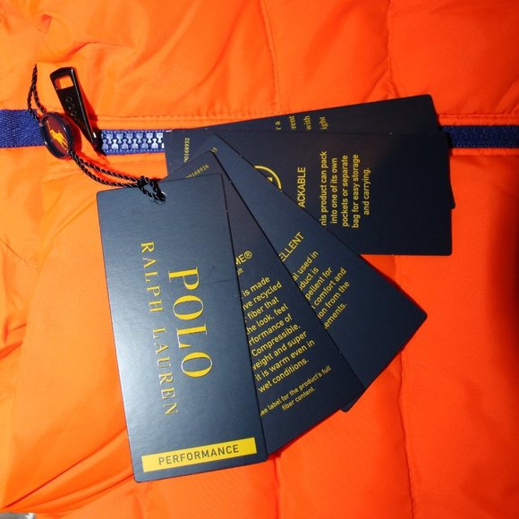 NWT POLO RALPH LAUREN MEN'S NEON PACKABLE DOWN VEST ORANGE NAVY BLUE $240‎ - Picture 6 of 10